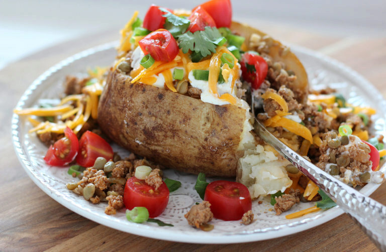 Tex Mex Loaded Baked Potatoes With Turkey And Lentils | Canadian Turkey