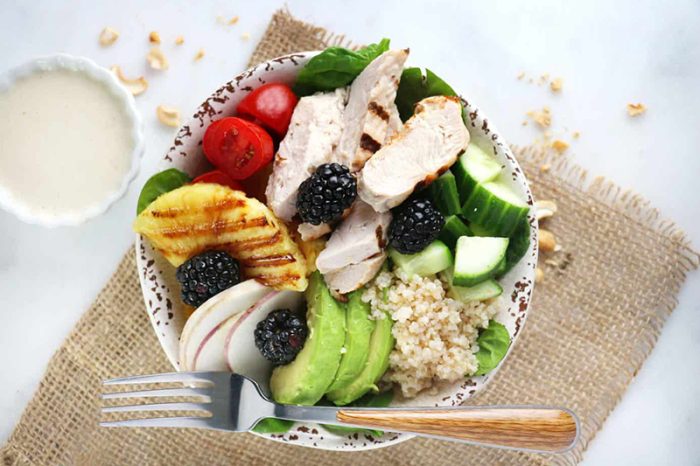 turkey bowl with cashew lemon dressing