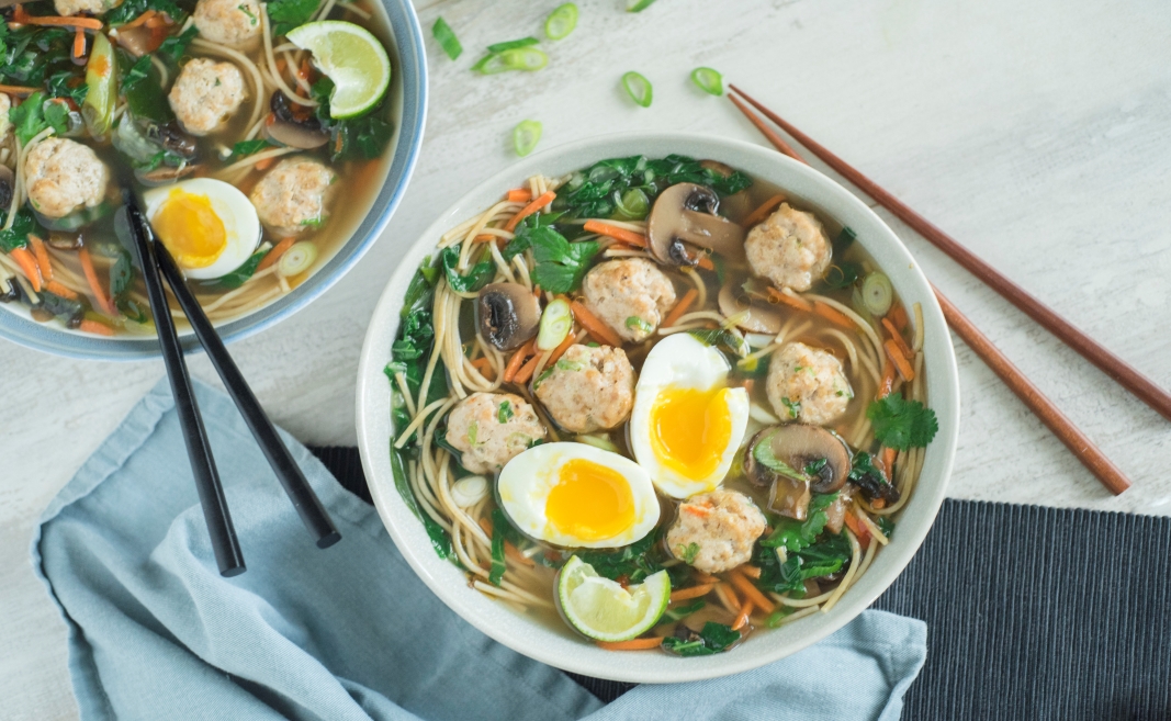 Ginger Spiked Mini Turkey Meatball Soup