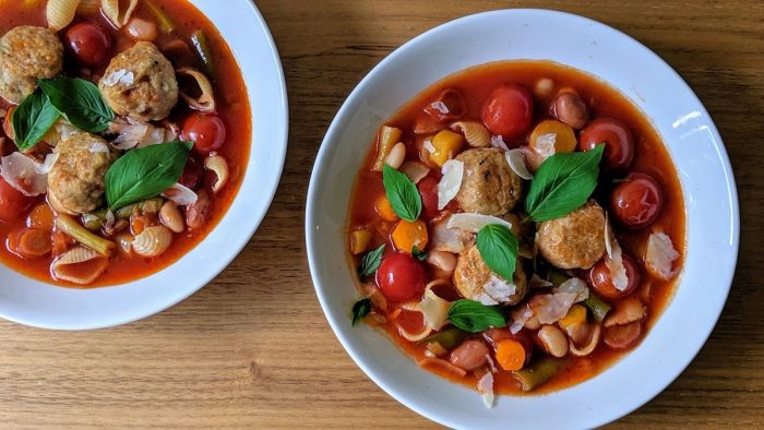 Minestrone Soup with Turkey Meatballs