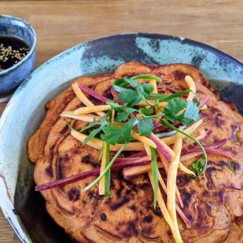 Korean Inspired Pancakes with Vegetables and Spicy Turkey