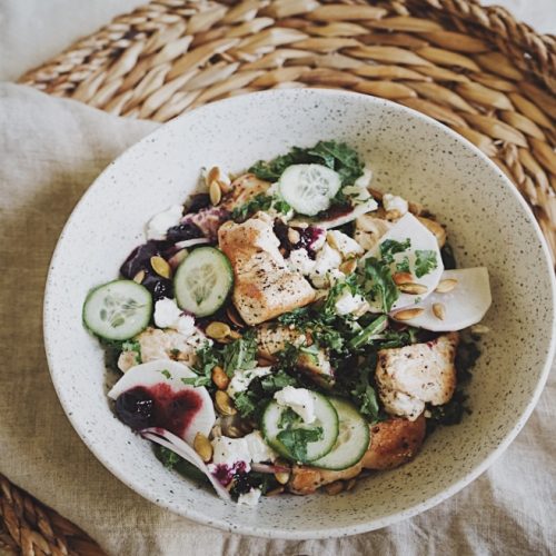 Turkey Breast and Kale Salad with Savoury Toppings