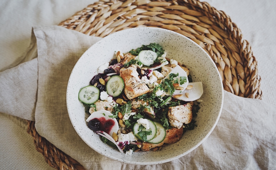Turkey Breast and Kale Salad with Savoury Toppings