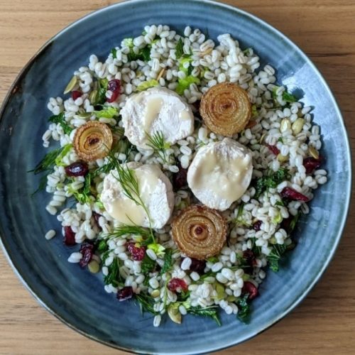 Barley and Poached Turkey Salad Coated with a Light Celery Sauce