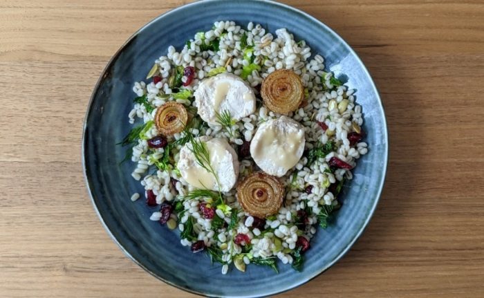 Barley and Poached Turkey Salad Coated with a Light Celery Sauce