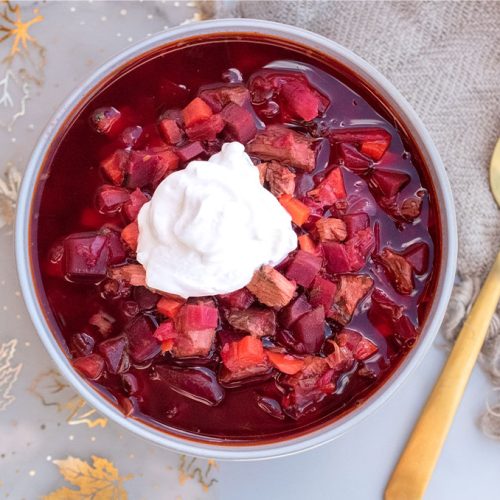 Turkey Borscht in a bowl