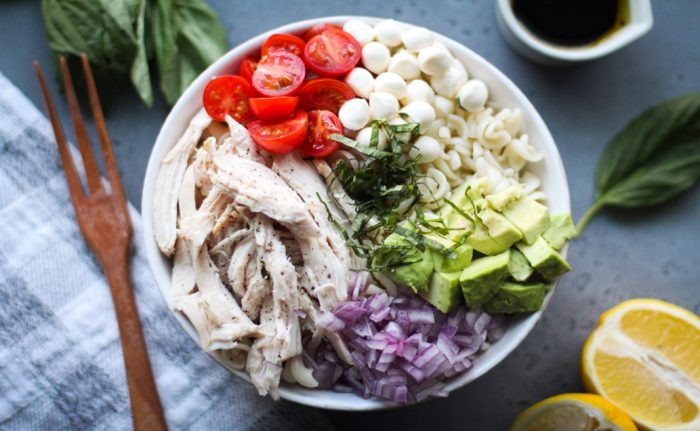 Turkey caprese pasta salad