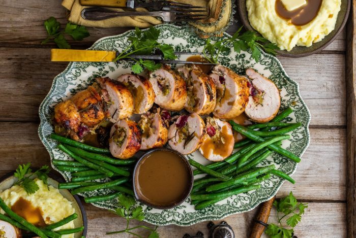 Turkey Roulade With Cranberry, Leek, and Goat Cheese