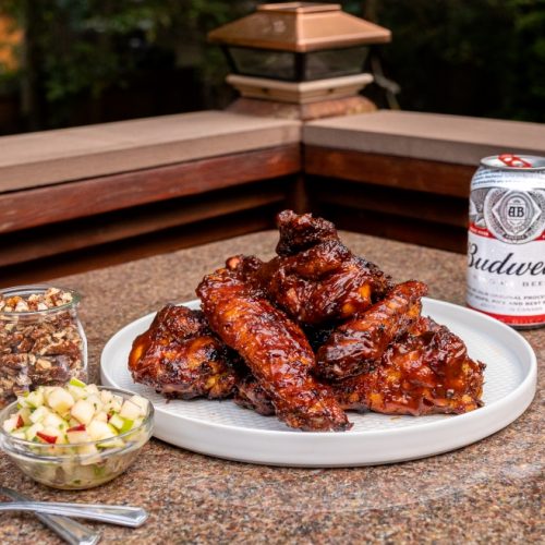 Budweiser BBQ Glazed Turkey Wings, Apple Salsa and Toasted Nut Crumble