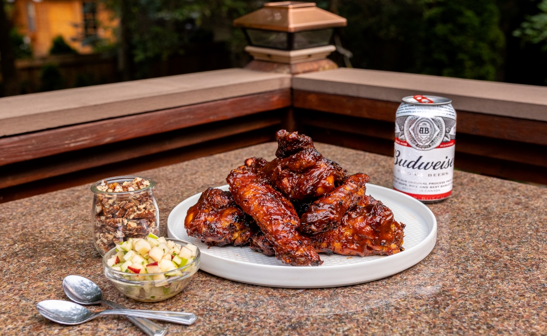 Budweiser BBQ Glazed Turkey Wings, Apple Salsa and Toasted Nut Crumble