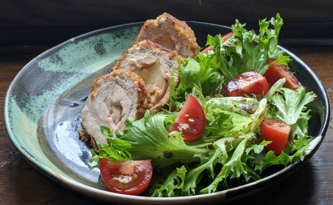 Cordon Bleu All-Turkey Cutlets and salad