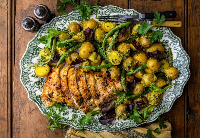 Garlicky Roasted Turkey Breast with Dijon & Herb New Potato Salad