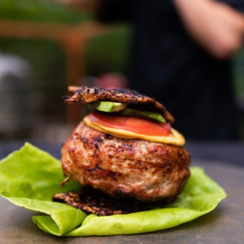 Stuffed Turkey Burger on lettuce wrap