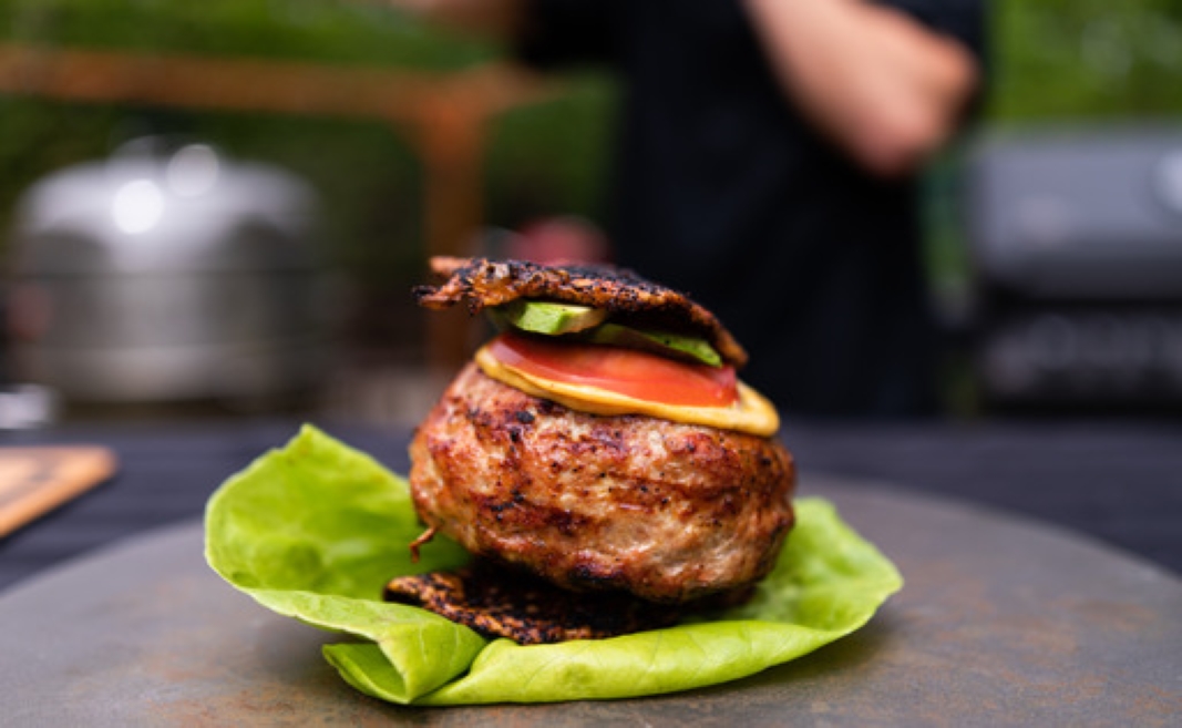 Stuffed Turkey Burger on lettuce wrap