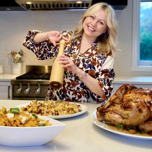 Rosemary and White Wine Turkey with Grilled Cauliflower and Goat Cheese and Walnut Pasta