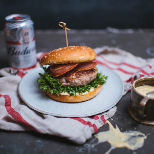 Turkey Burgers Stuffed with Cheese and Beer