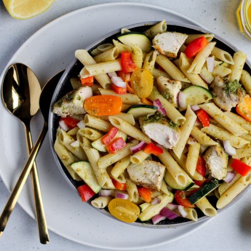 Grilled Pesto Turkey Breast with Summer Veggie Pasta Salad