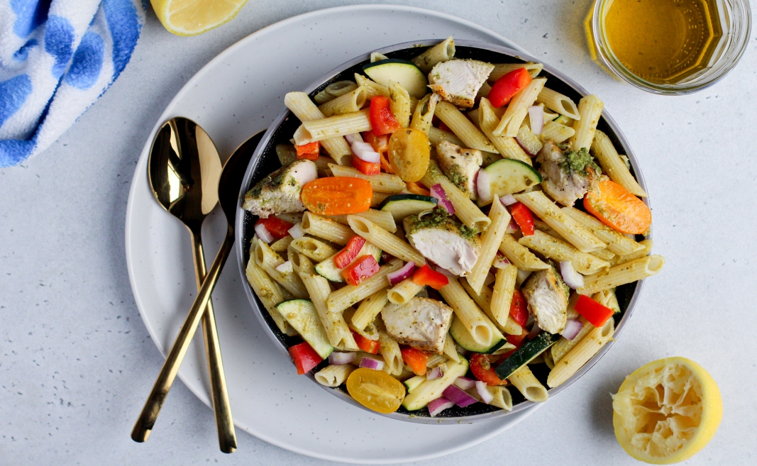 Grilled Pesto Turkey Breast with Summer Veggie Pasta Salad
