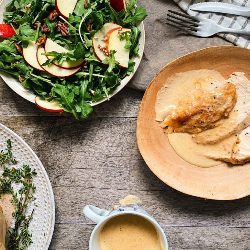 Turkey With Foie Gras Gravy and Apple, Pecan and Arugula Salad