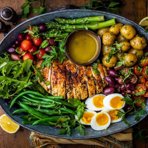 garlic thyme grilled turkey nicoise salad