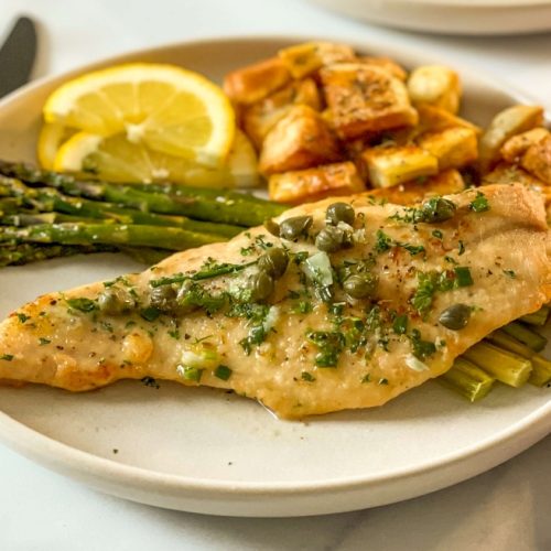 Grilled Turkey Cutlets with Lemon, Capers & White Wine Sauce