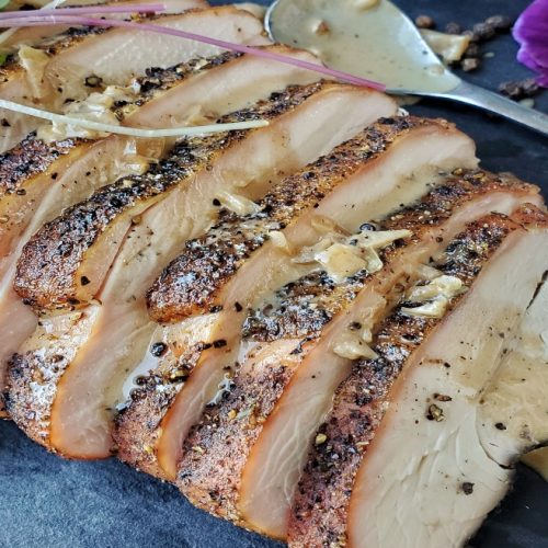 Hickory Smoked Turkey Breast with Peppercorn Cream Sauce