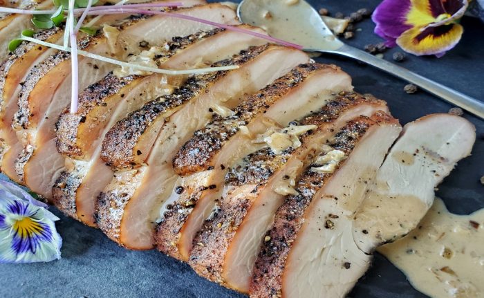 Hickory Smoked Turkey Breast with Peppercorn Cream Sauce