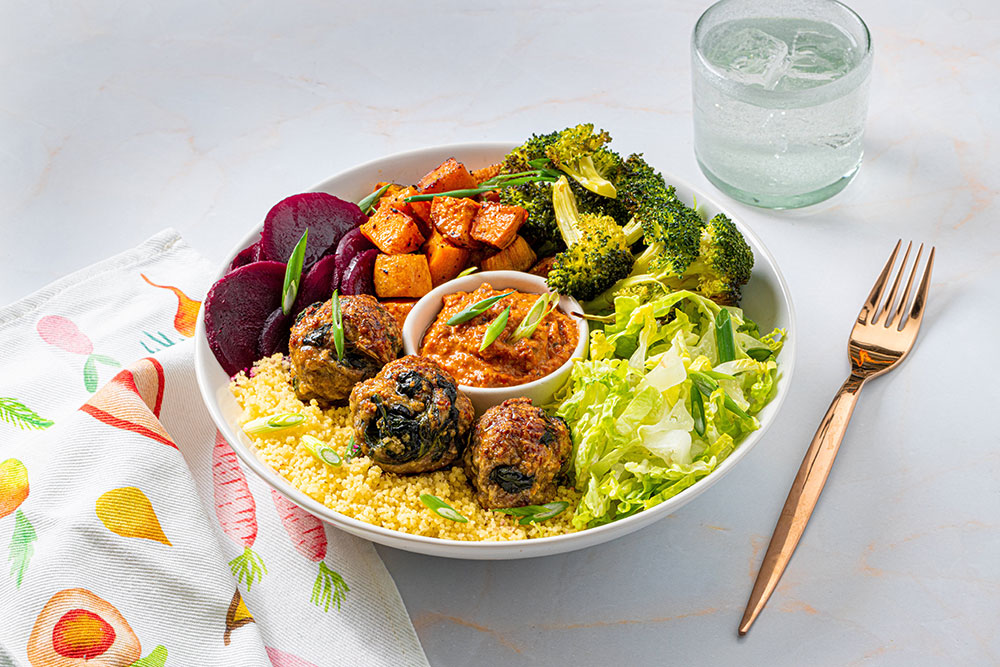 mediterranean bowl with turkey meatballs