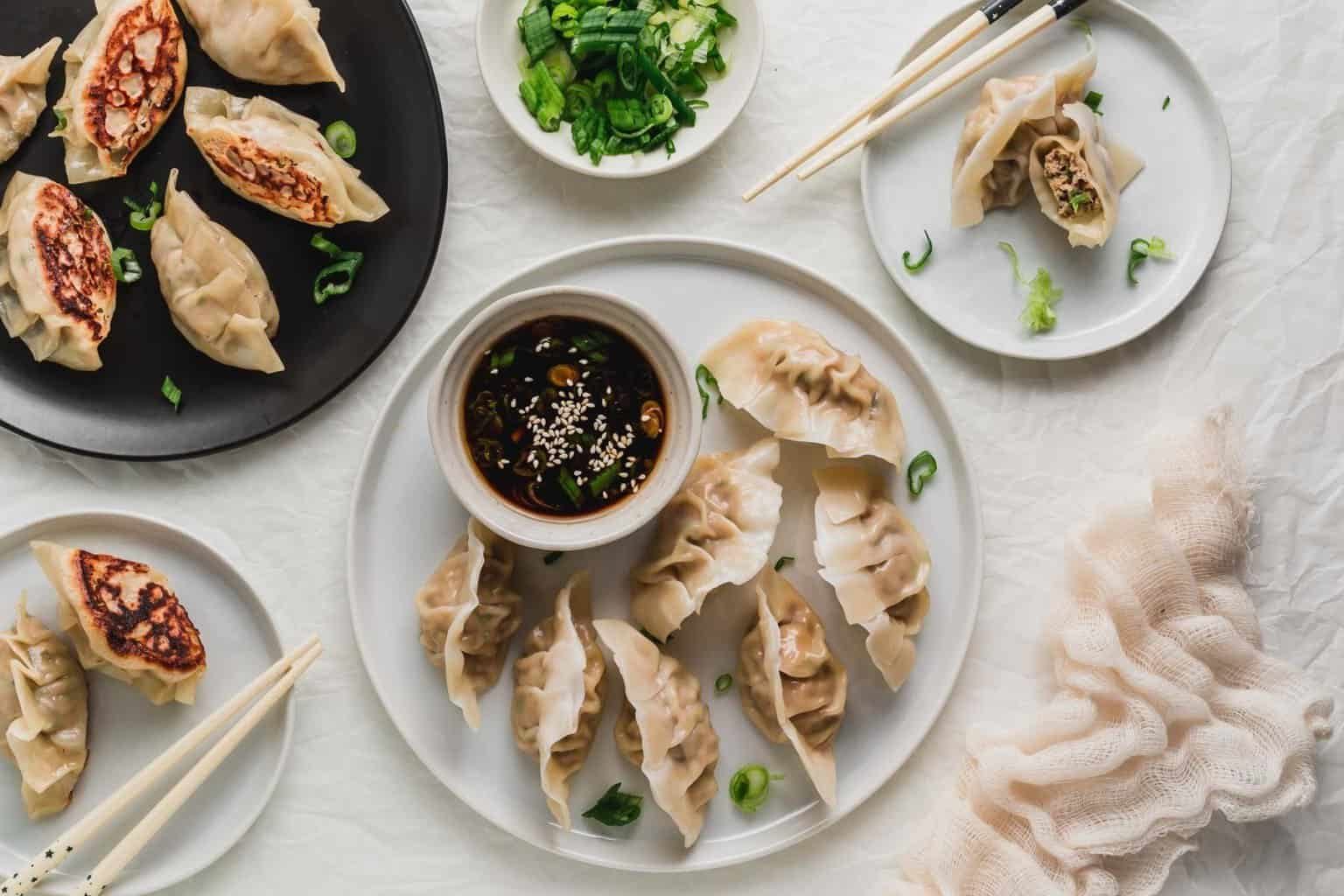 Vegetable and Turkey Dumplings with Black Vinegar Dipping Sauce