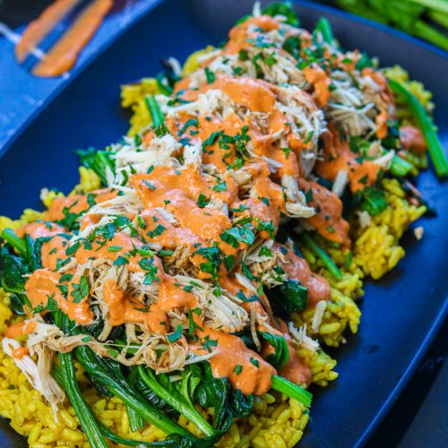Shredded Turkey with Roasted Pepper Sauce