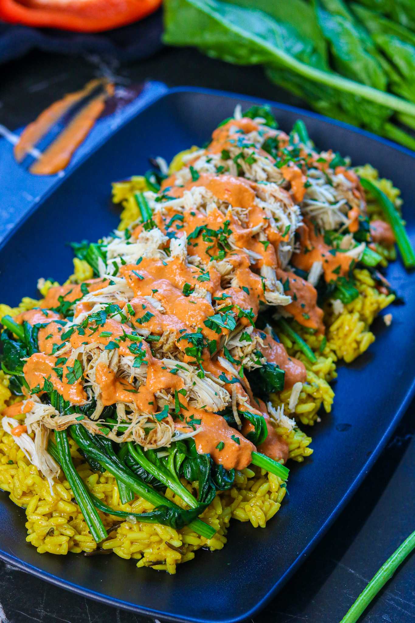 Shredded Turkey with Roasted Pepper Sauce