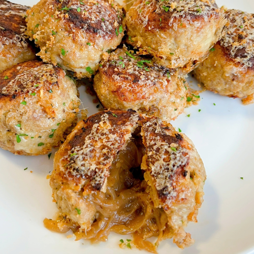French Onion Stuffed Turkey Meatballs