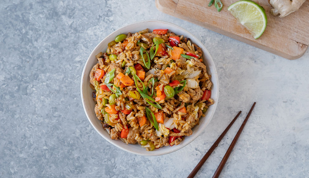 fried rice with turkey and vegetables
