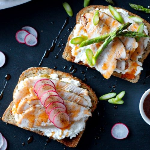 Roasted turkey open faced sandwich with hot honey drizzle