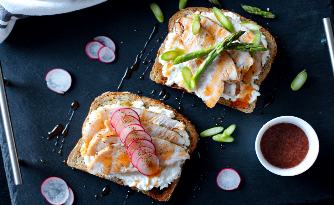 Roasted turkey open faced sandwich with hot honey drizzle