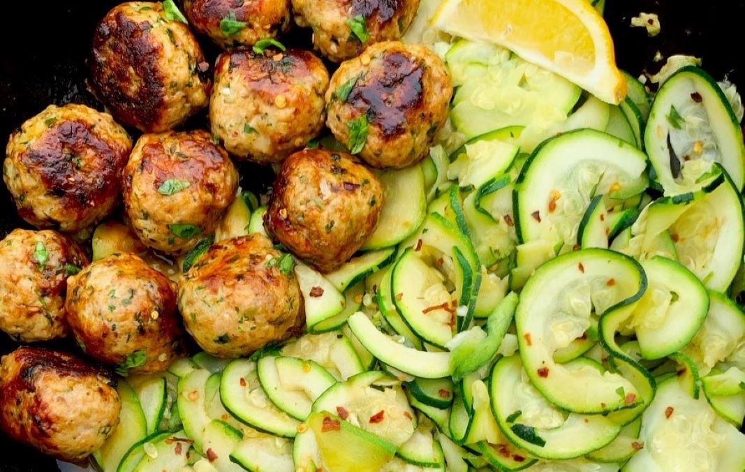Garlic Butter Turkey Meatballs with Lemon Zucchini Noodles
