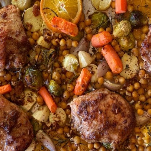 Sheet Pan Citrus Turkey Thighs with Root Vegetables & Chickpeas