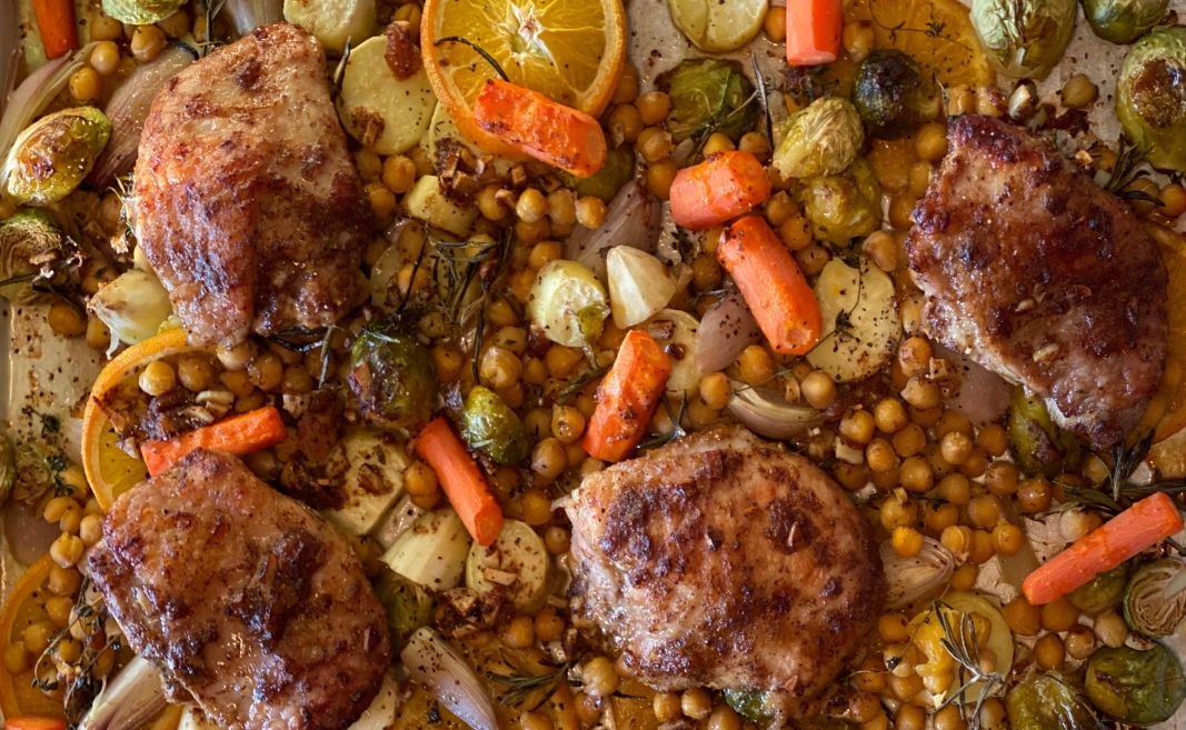 Sheet Pan Citrus Turkey Thighs with Root Vegetables & Chickpeas