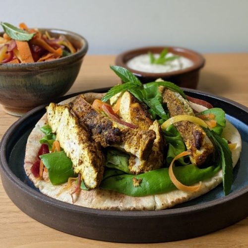 Shawarma Turkey Breast with Pistachio and Honey Carrot Salad