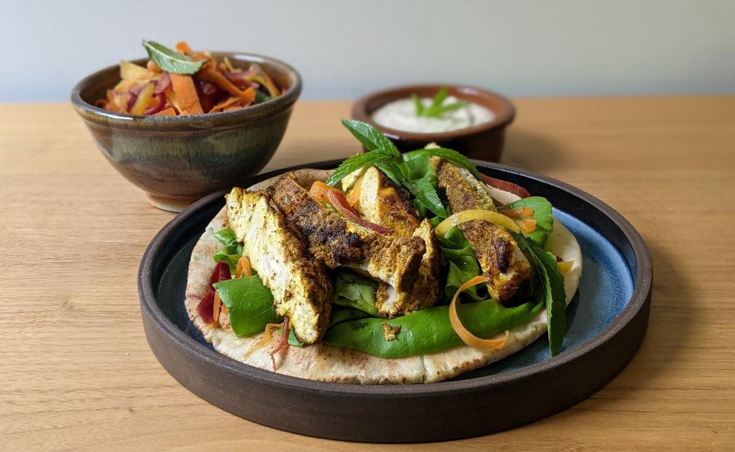 Shawarma Turkey Breast with Pistachio and Honey Carrot Salad