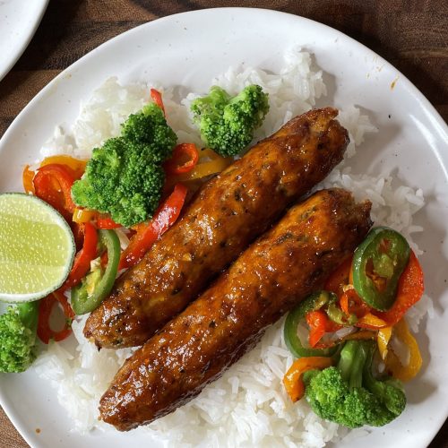 Chipotle maple Glazed Turkey Kebabs on a plate