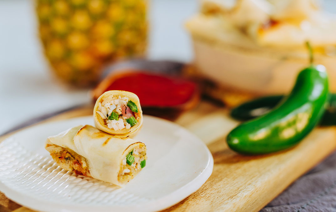 Baked Turkey, Pineapple and Jalapeno Spring Rolls