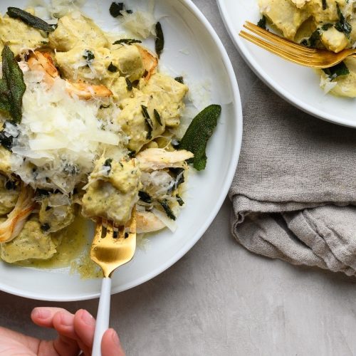 Stuffing & Potato Gnocchi with Turkey and Creamy Squash Sauce