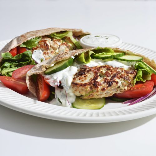 Greek Turkey Breast Burgers on a plate