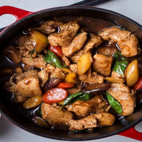 Three Cup Turkey in a pan