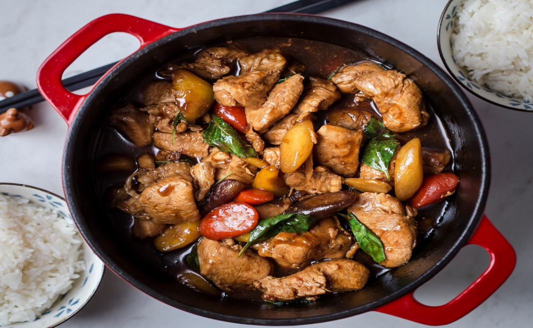 Three Cup Turkey in a pan