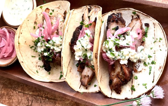 Turkey Carnitas with Pickled Onions and Cilantro Cream Sauce