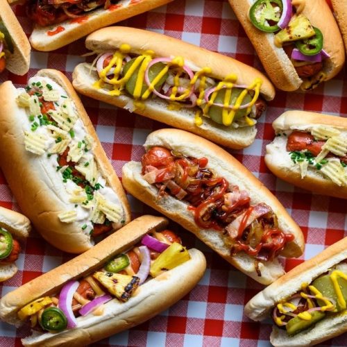 Summer Turkey Franks loaded with condiments