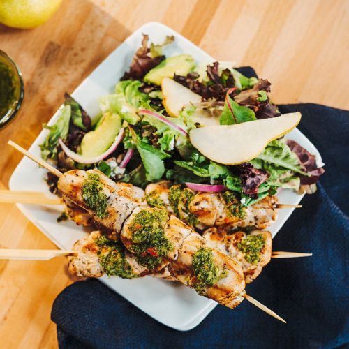 Chimichurri Salad with Grilled Turkey Kabobs