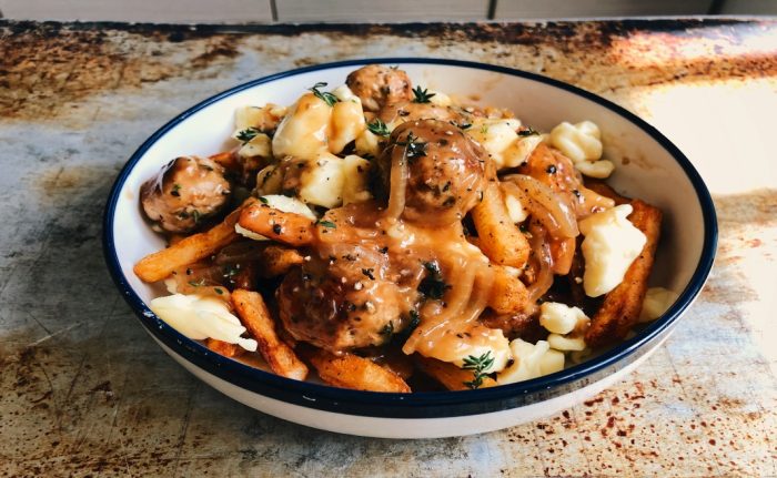 Turkey Meatball Poutine with Onion Gravy